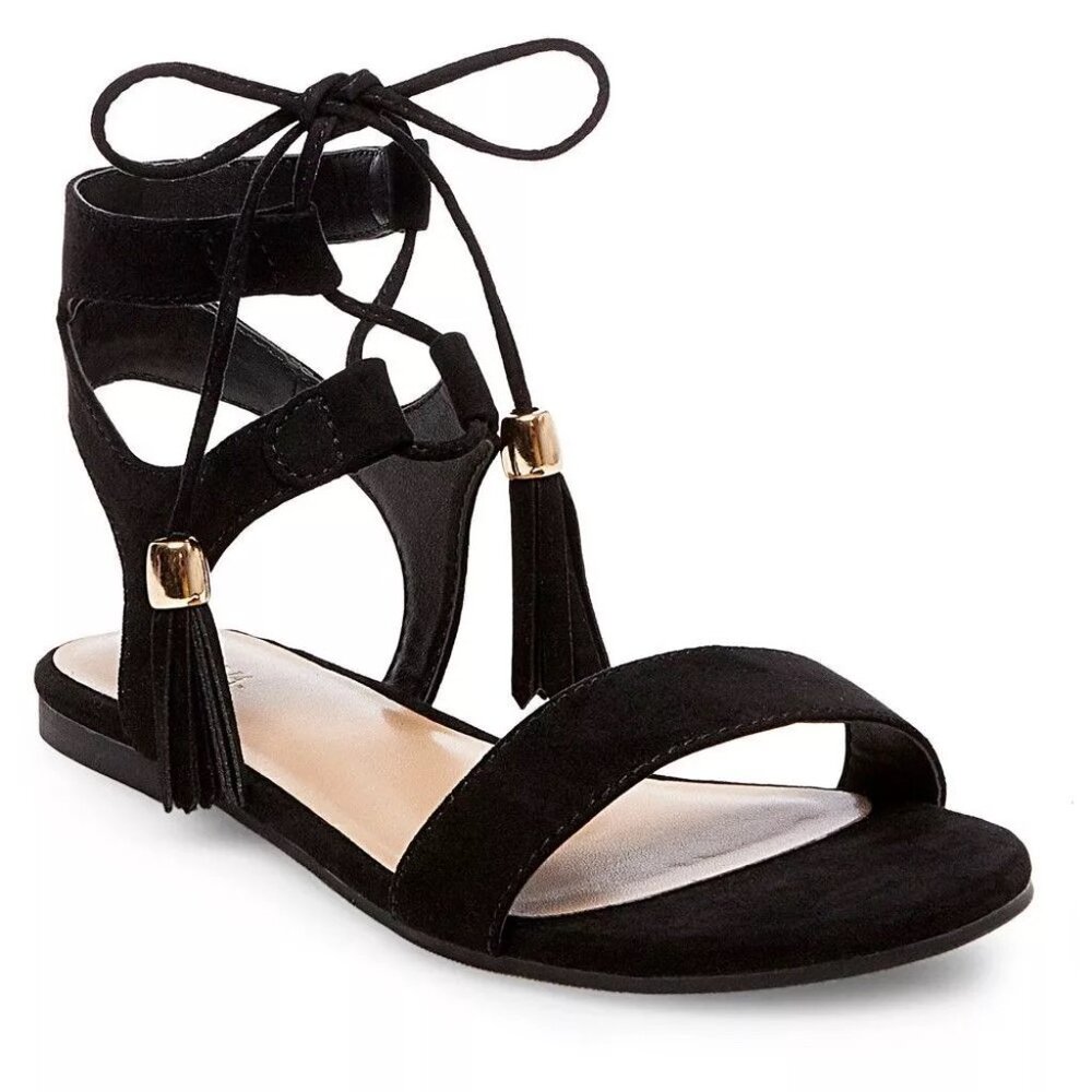 Merona | New Black Mavis Gladiator Lace-Up Tassel Sandals